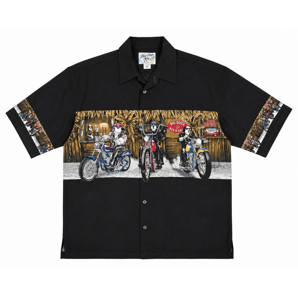 Vintage Big Dogs Men's S Biker Bar Motorcycle 100% Rayon‎ Short Sleeve